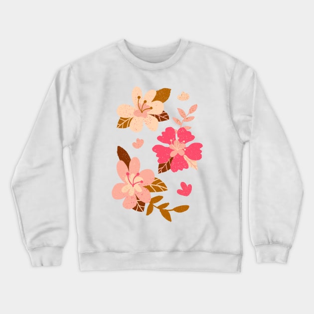 Pink hibiscus flowers Crewneck Sweatshirt by MutchiDesign